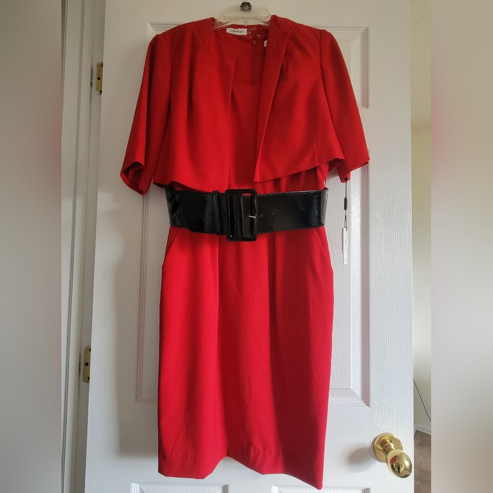 Calvin Klein Red Dress with Black Belt